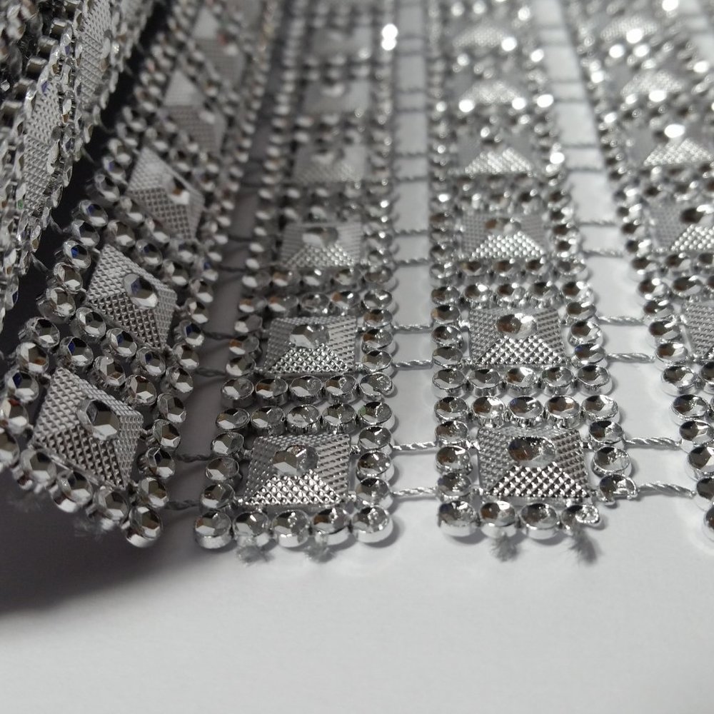 Rhinestone Mesh Ribbon Silver Squares - Picture 6 of 9